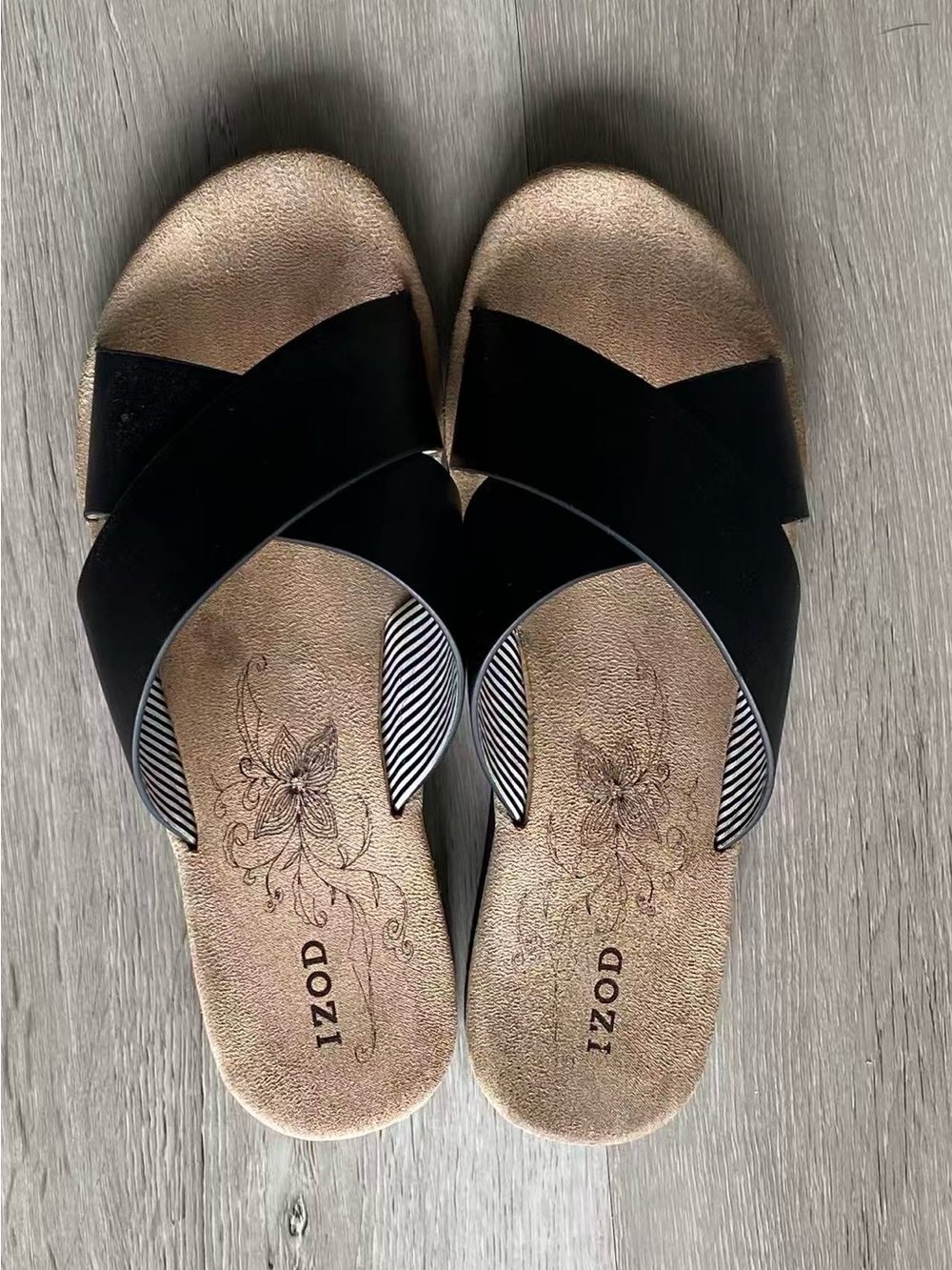 Izod Alyssa Slide Sandals, Black, Size 7.5